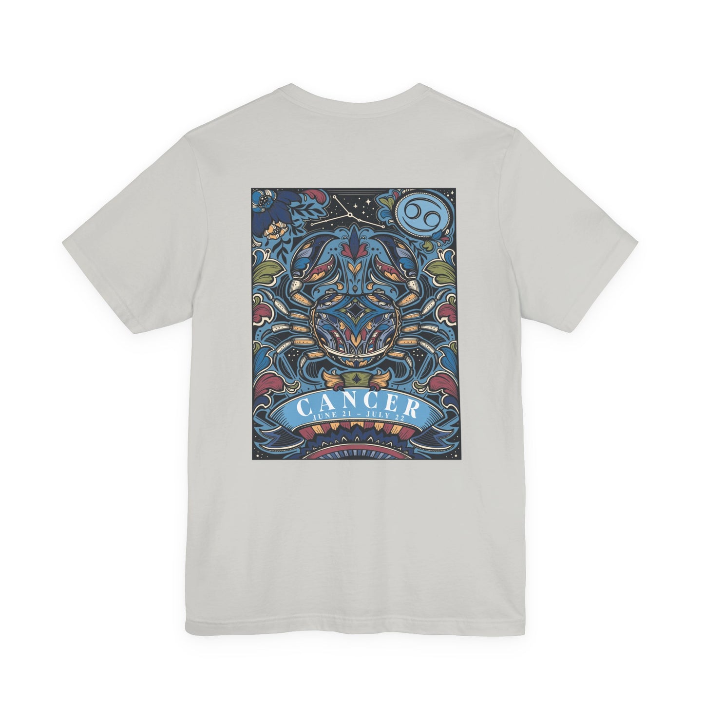 Colorful Cancer Zodiac T-Shirt – Crab with Constellation, Leaves & Flowers