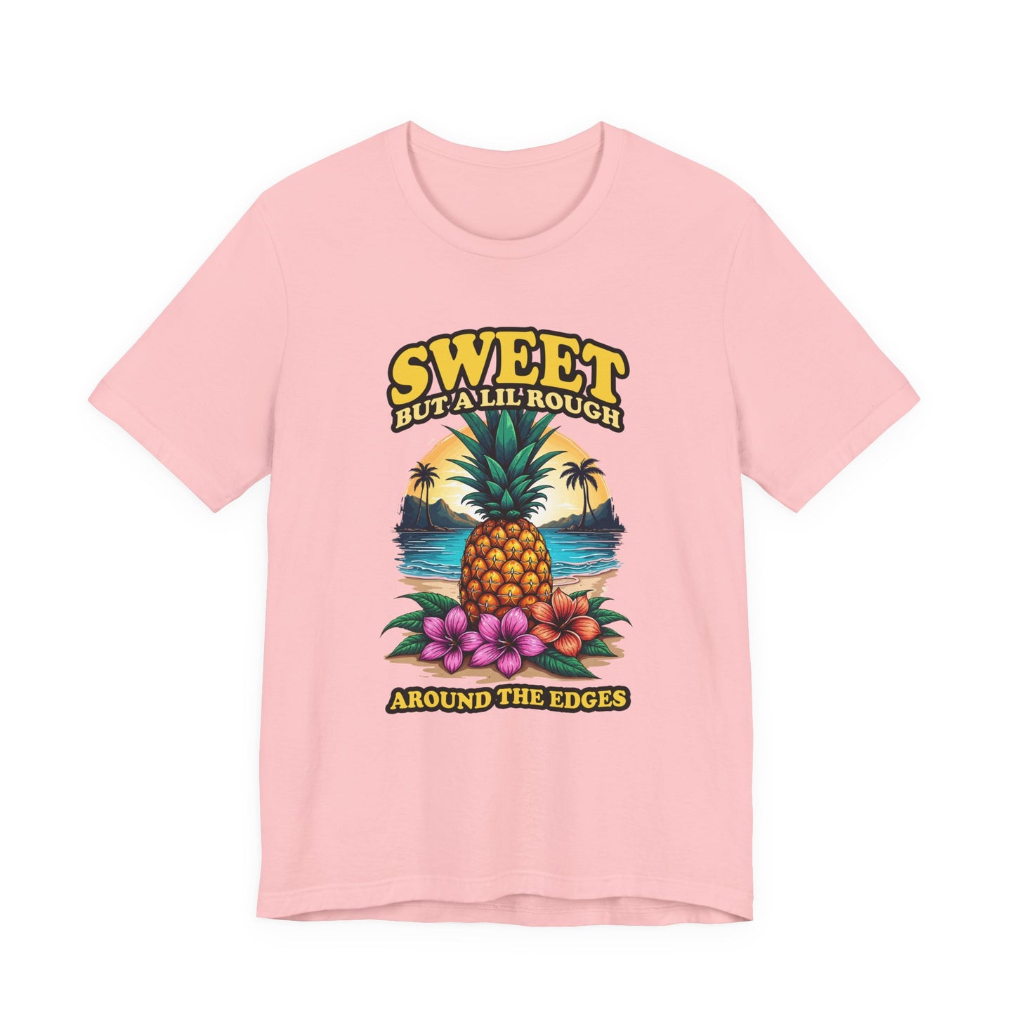 Sweet But A Lil Rough Around The Edges T Shirt Large Pineapple Tropical Beach Scene