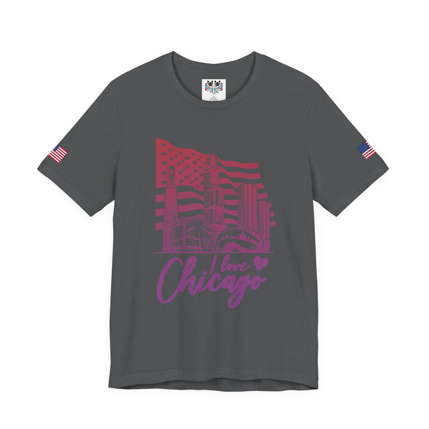 I Love Chicago T-Shirt - Chicago Flag Heart Purple Script Illinois City Pride