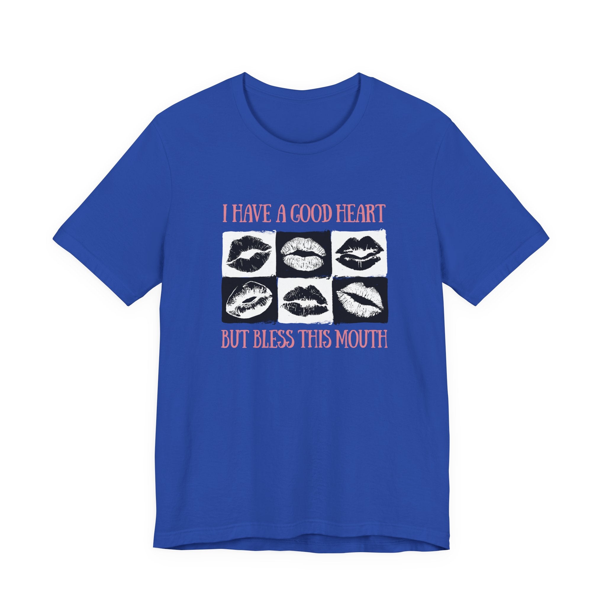 I Have a Good Heart But Bless This Mouth T Shirt – Six Black & White Lip Print