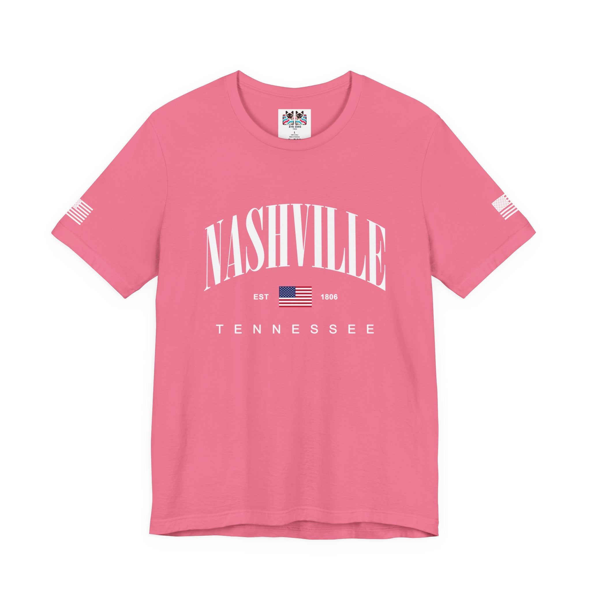 Nashville Tennessee EST 1806 T-Shirt – Arched American Flag Patriotic Typography Tee