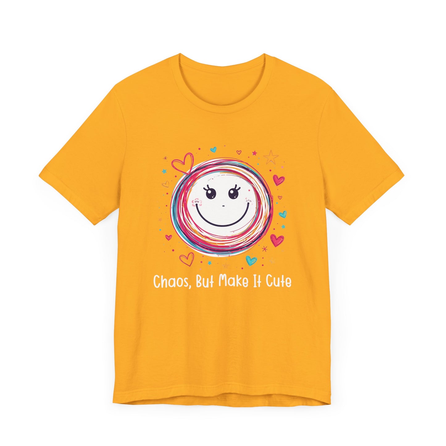 Chaos, But Make It Cute – Colorful Scribbled Circles with Smiley, Hearts & Stars Graphic T-Shirt