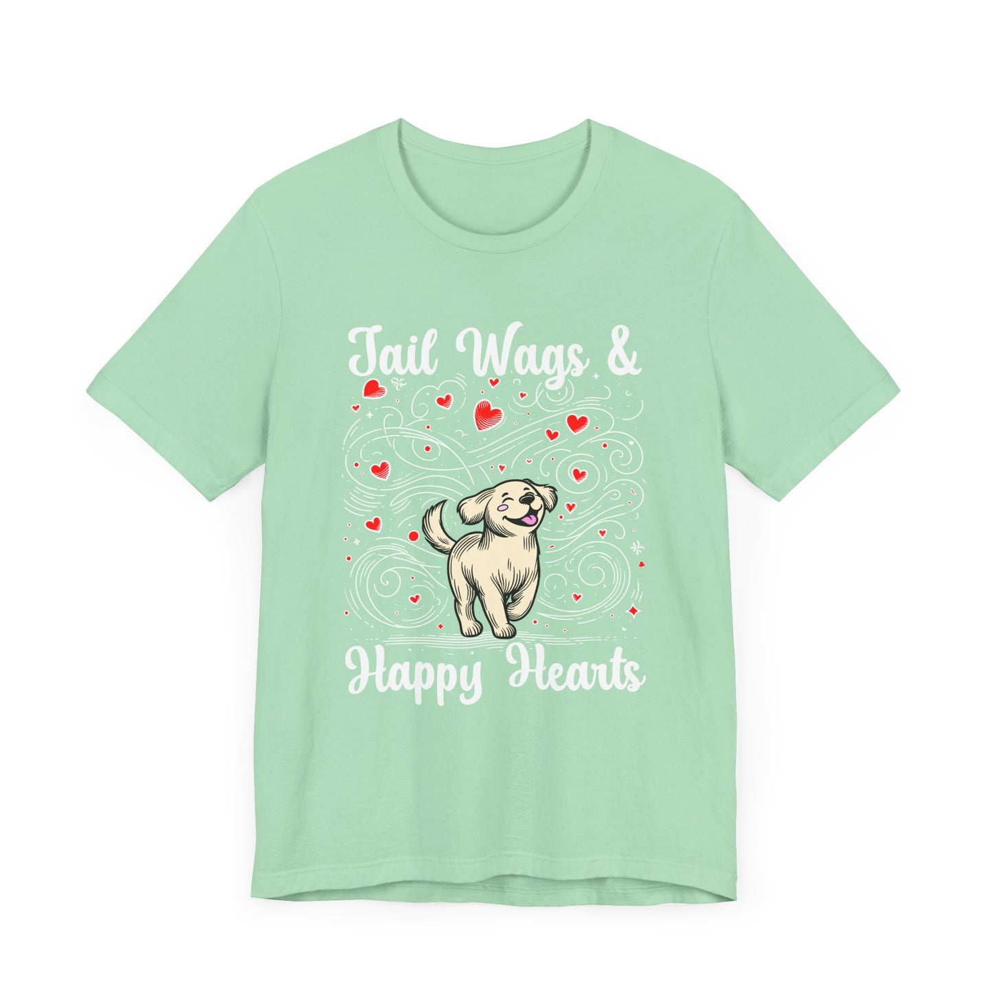 Tail Wags Happy Hearts | Smiling Puppy Walking with Flying Heart Emotions T-Shirt