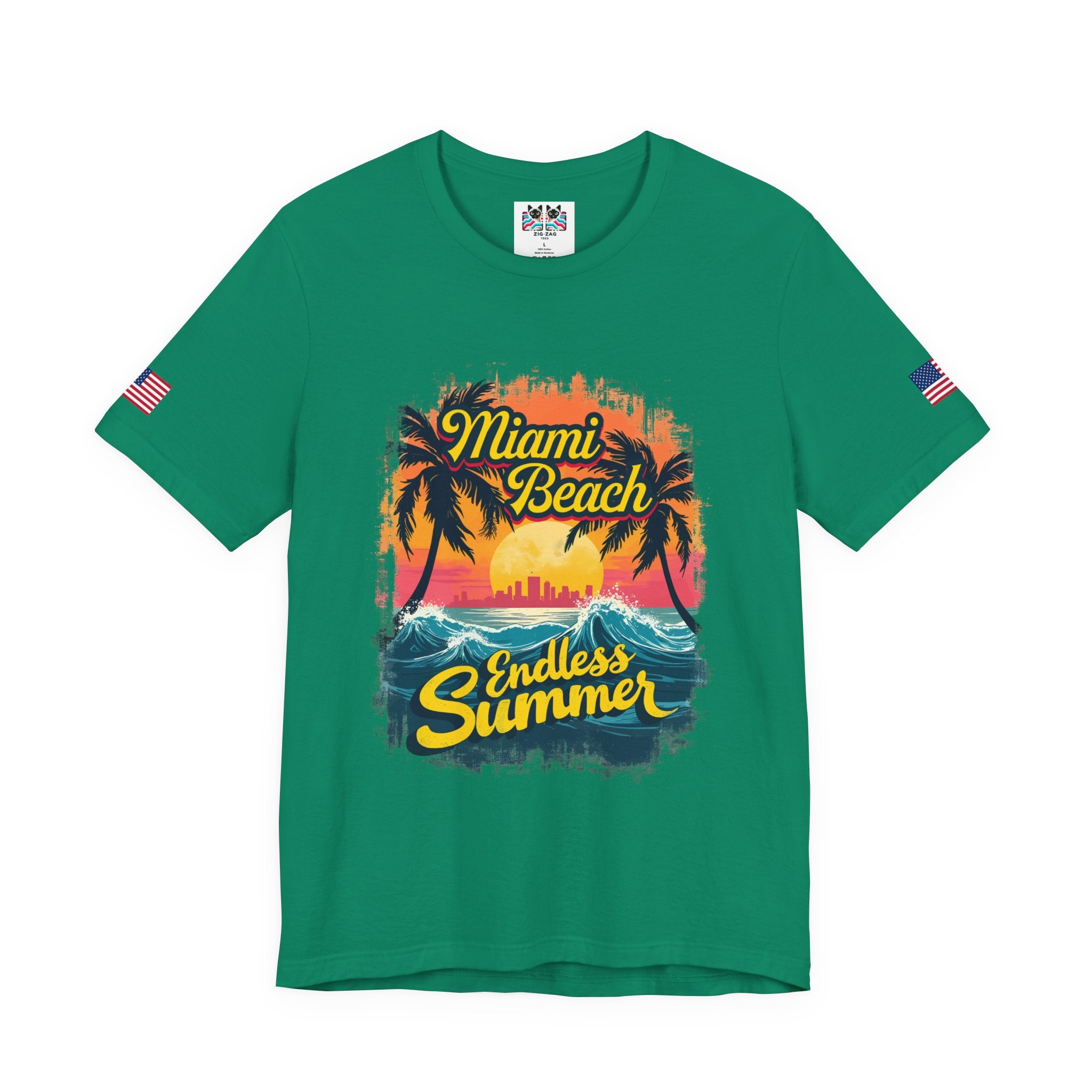 Miami Beach Endless Summer T-Shirt – Retro Wave Palm Tree Sunset Graphic Tee