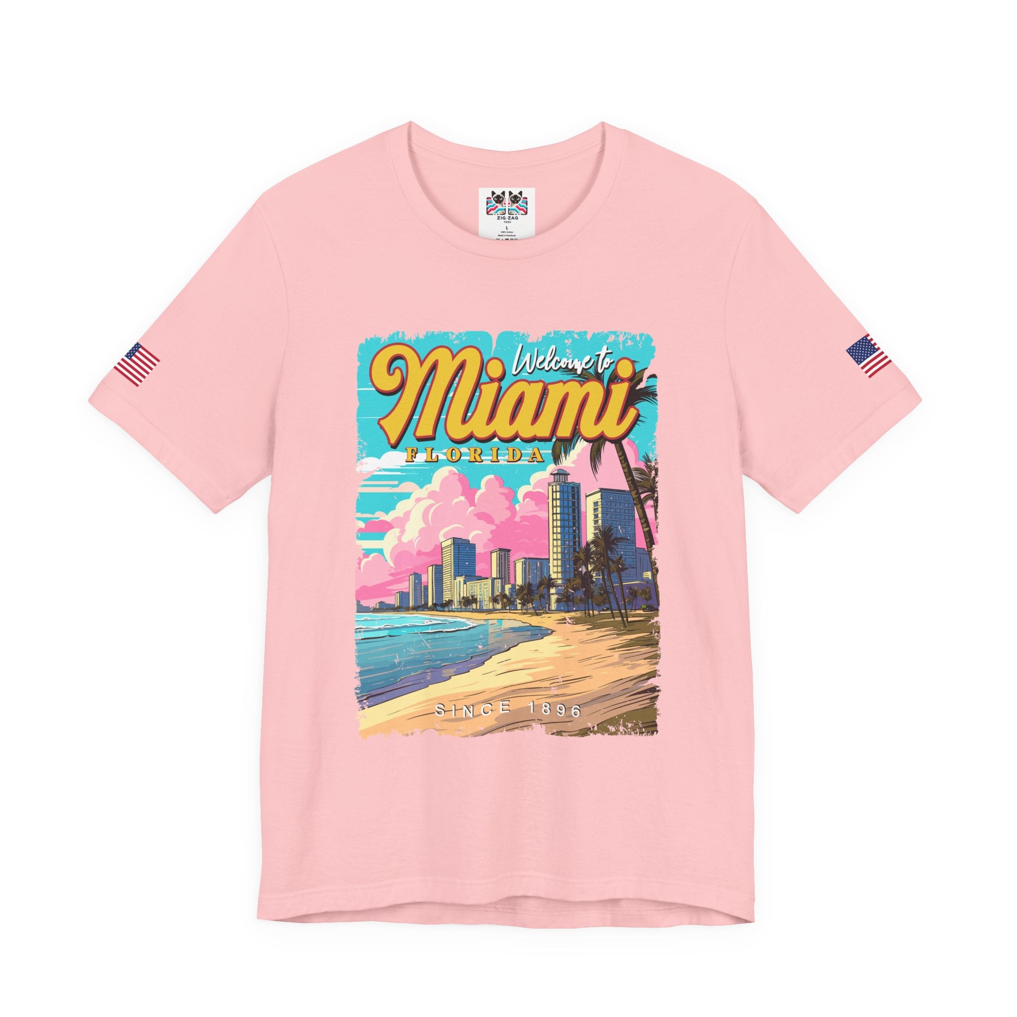 Welcome to Miami Florida T-Shirt – Since 1896 Retro Beach Skyline Poster Graphic Tee