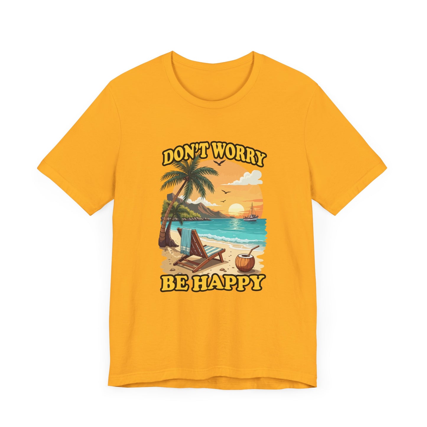 Don’t Worry Be Happy T-Shirt – Retro Beach Sunset Graphic Tee