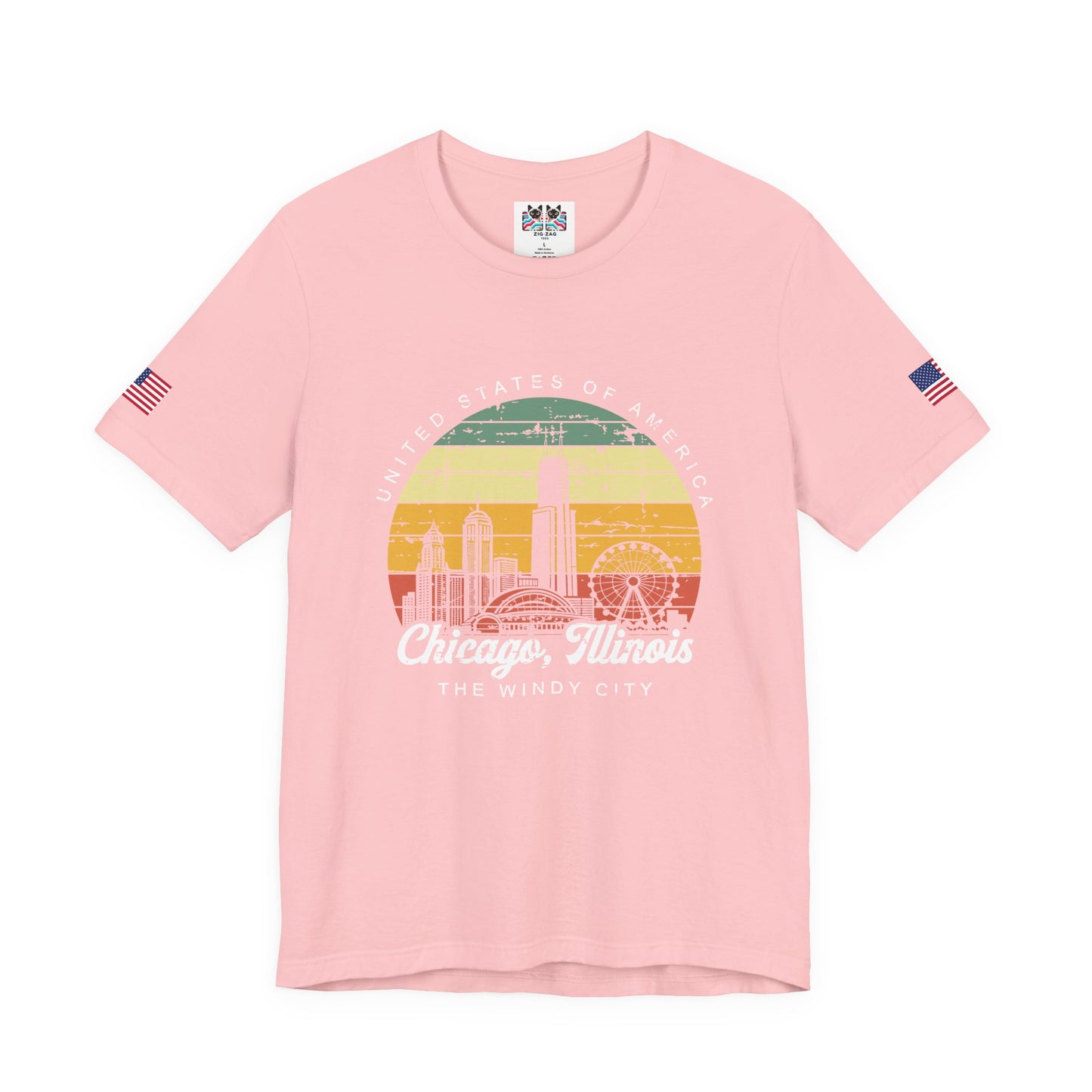 Chicago Illinois Retro Sunset T-Shirt - Vintage Skyline Ferris Wheel 70s Circle Design