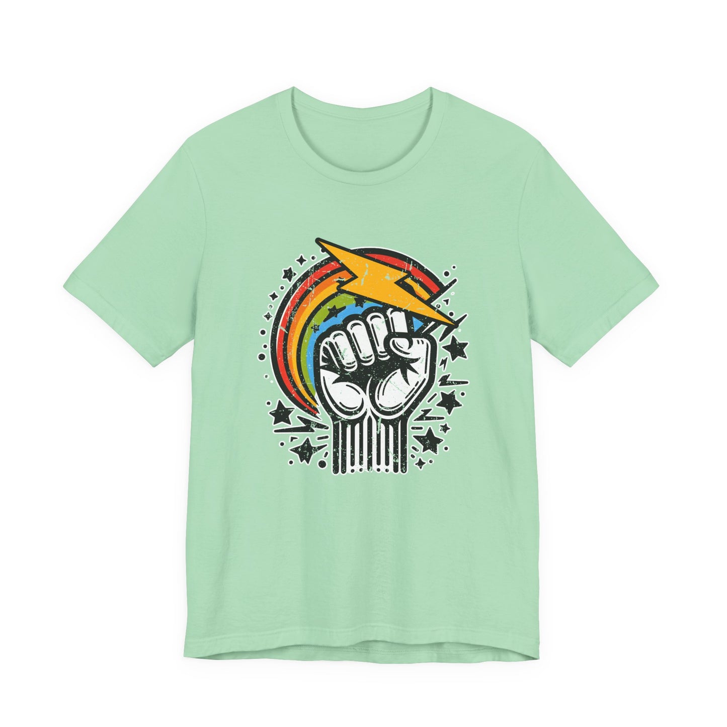 Rainbow Power & Pride – Raised Fist with Lightning Bolt and Rainbow Graphic T-Shirt