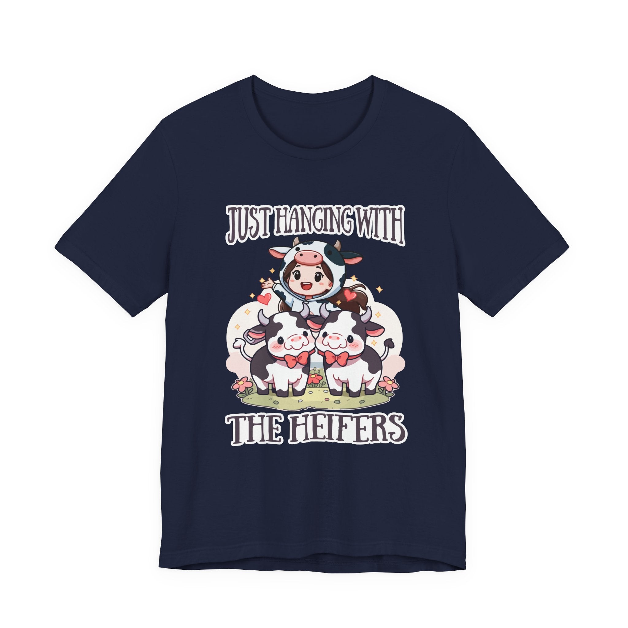 Just Hanging With the Heifers T Shirt – Kid Dressed as Cow with Two Hugging Cows