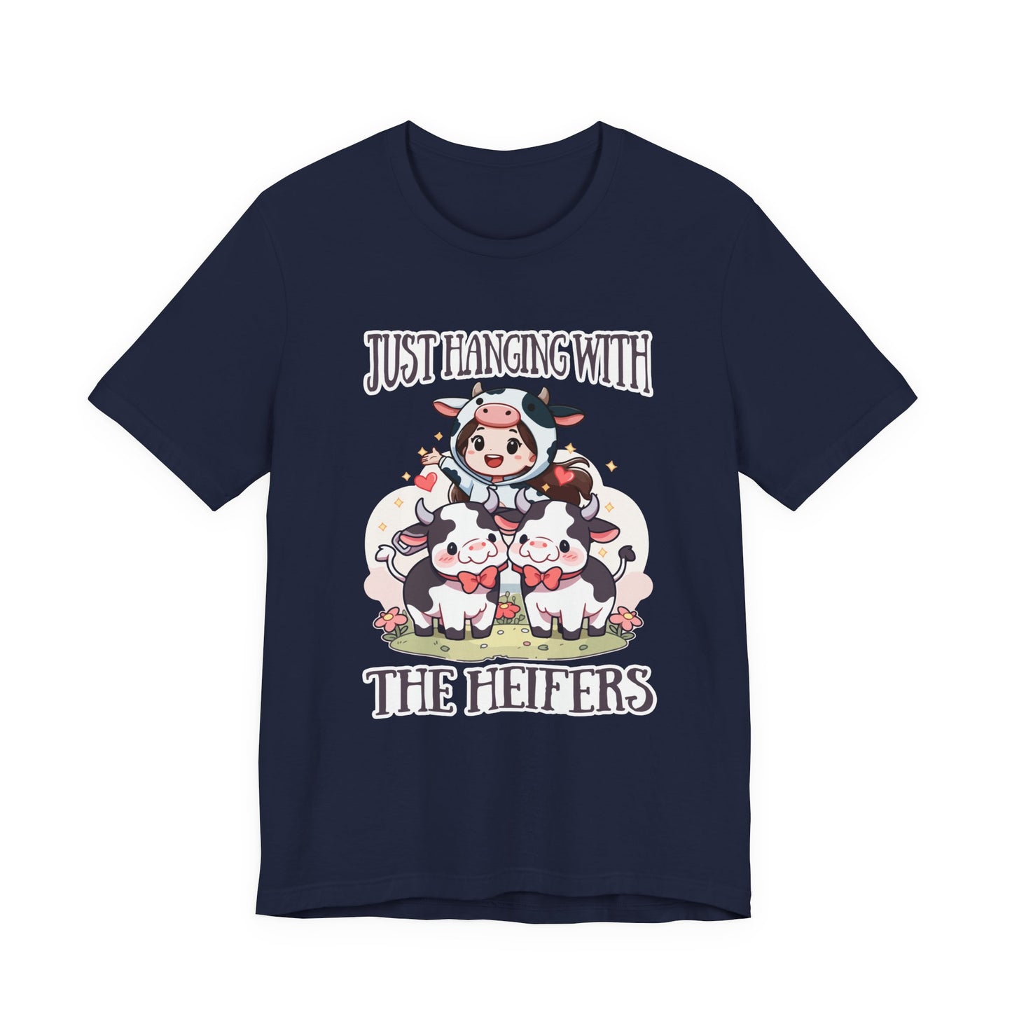 Just Hanging With the Heifers T Shirt – Kid Dressed as Cow with Two Hugging Cows