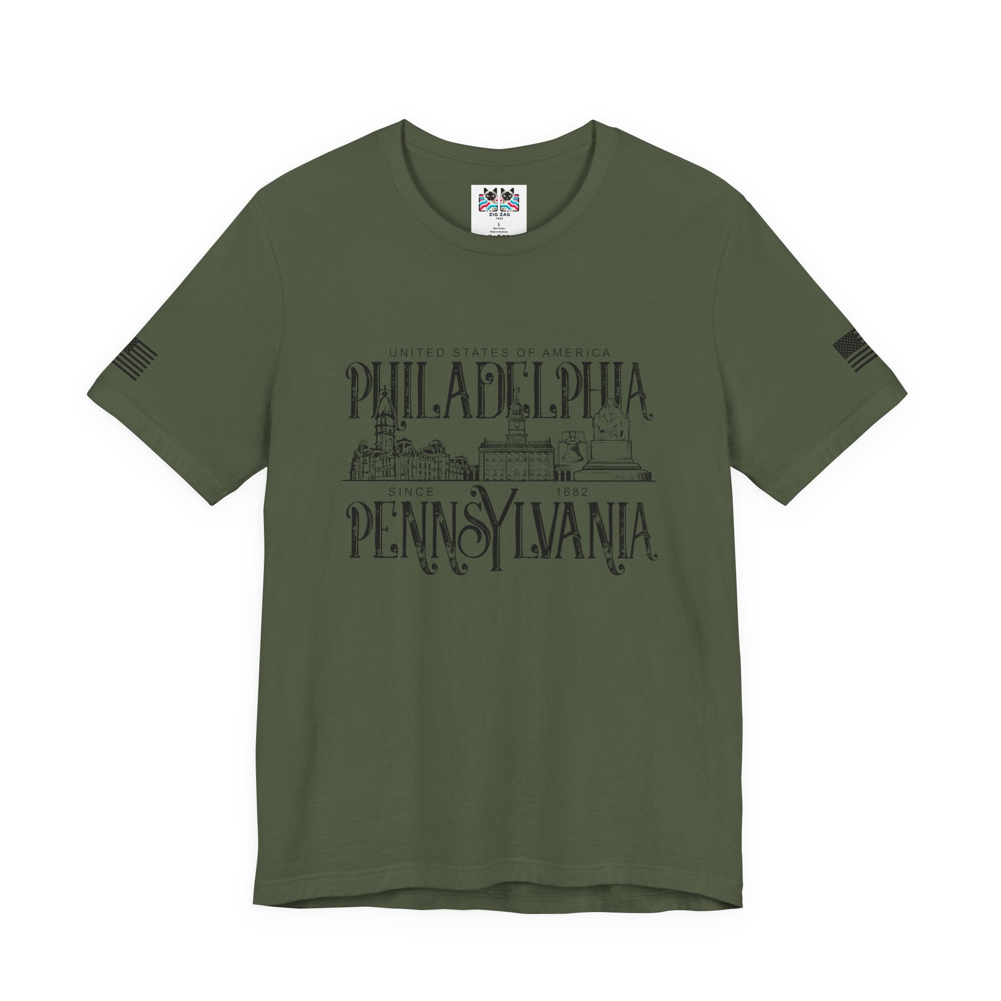 Philadelphia Pennsylvania T-Shirt – United States of America Since 1682 Landmark Graphic Tee