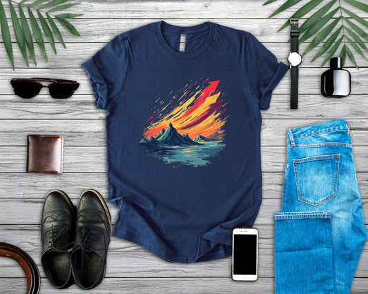 Mountain Sunset Arrows – Vibrant Sky with Upward Arrow Shapes Graphic T-Shirt