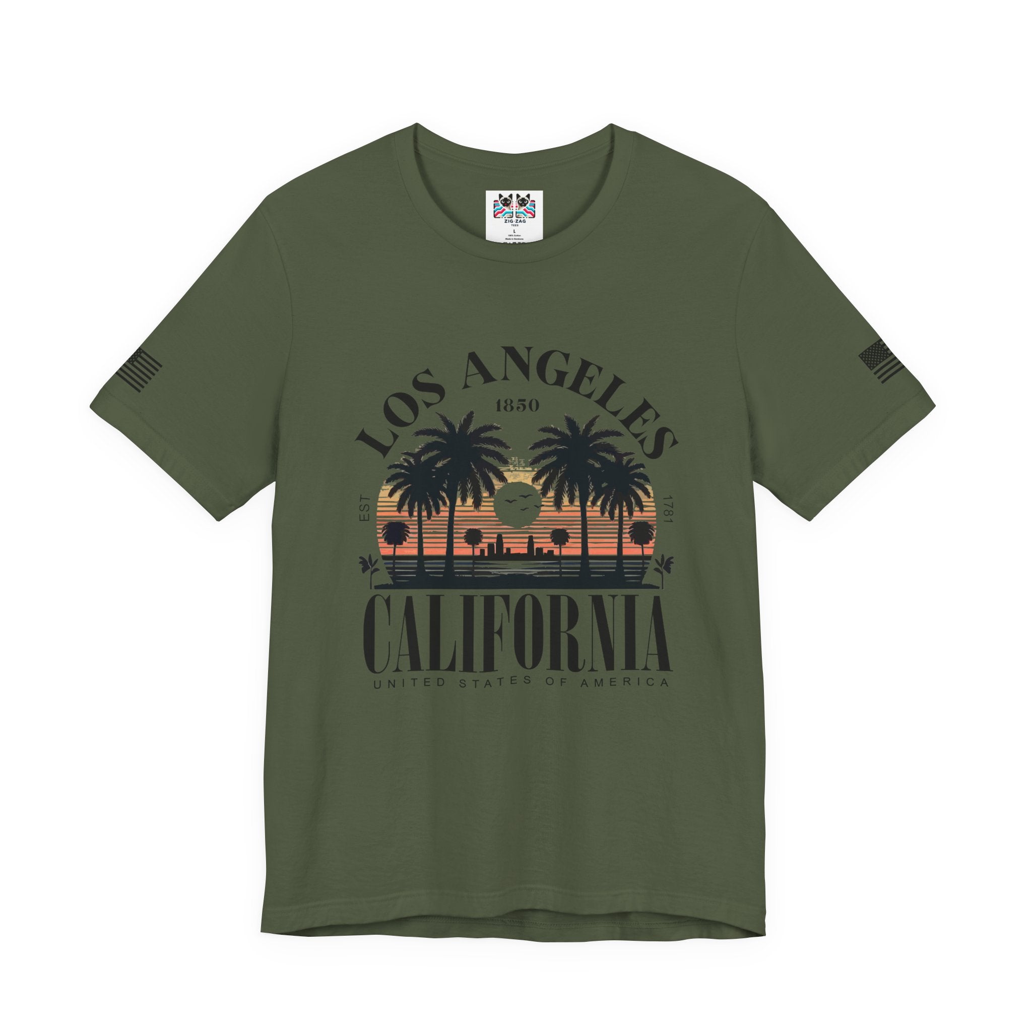 Los Angeles California Santa Monica Pier T-Shirt – Sunset Palm Tree Beach Graphic Tee
