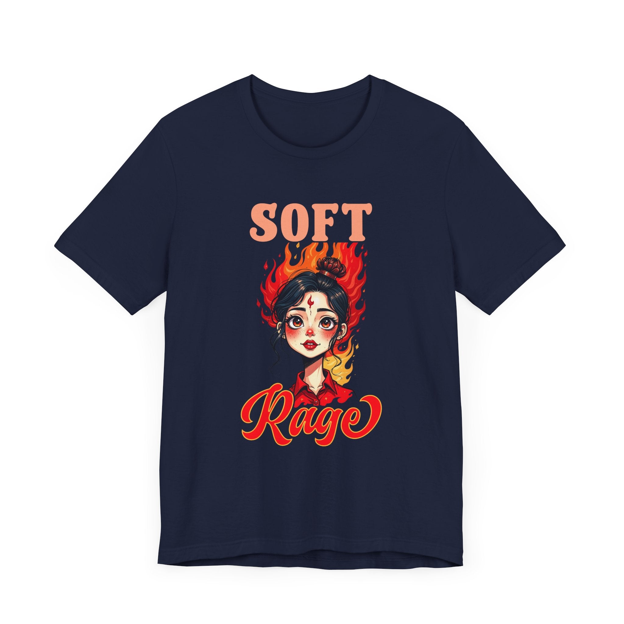 Soft Rage – Emotional Woman with Fiery Background Graphic T-Shirt