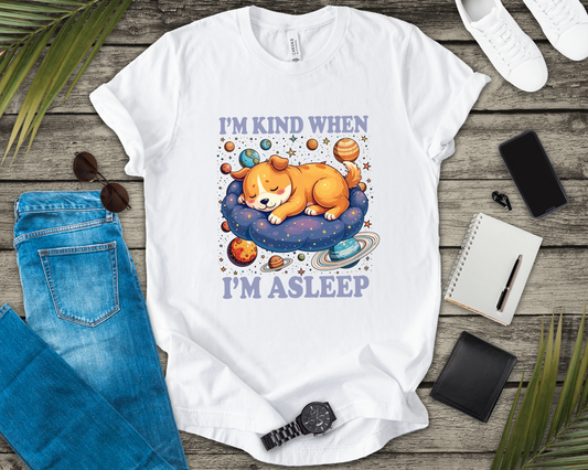 I'm Kind When I'm Asleep – Sleeping Puppy on Cloud with Dreamy Planets & Stars Graphic T-Shirt