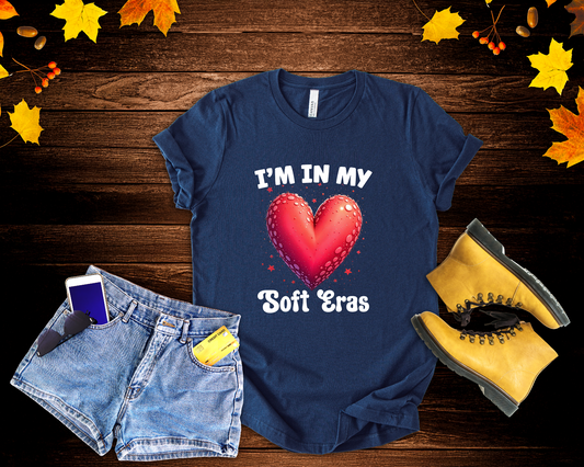 I'm In My Soft Eras – Embossed Red Heart & Star Accents Graphic T-Shirt