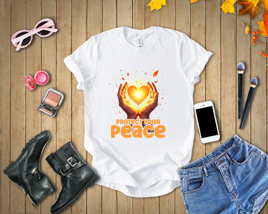 Protect Your Peace – Praying Hands with Heart & Nature Elements Graphic T-Shirt