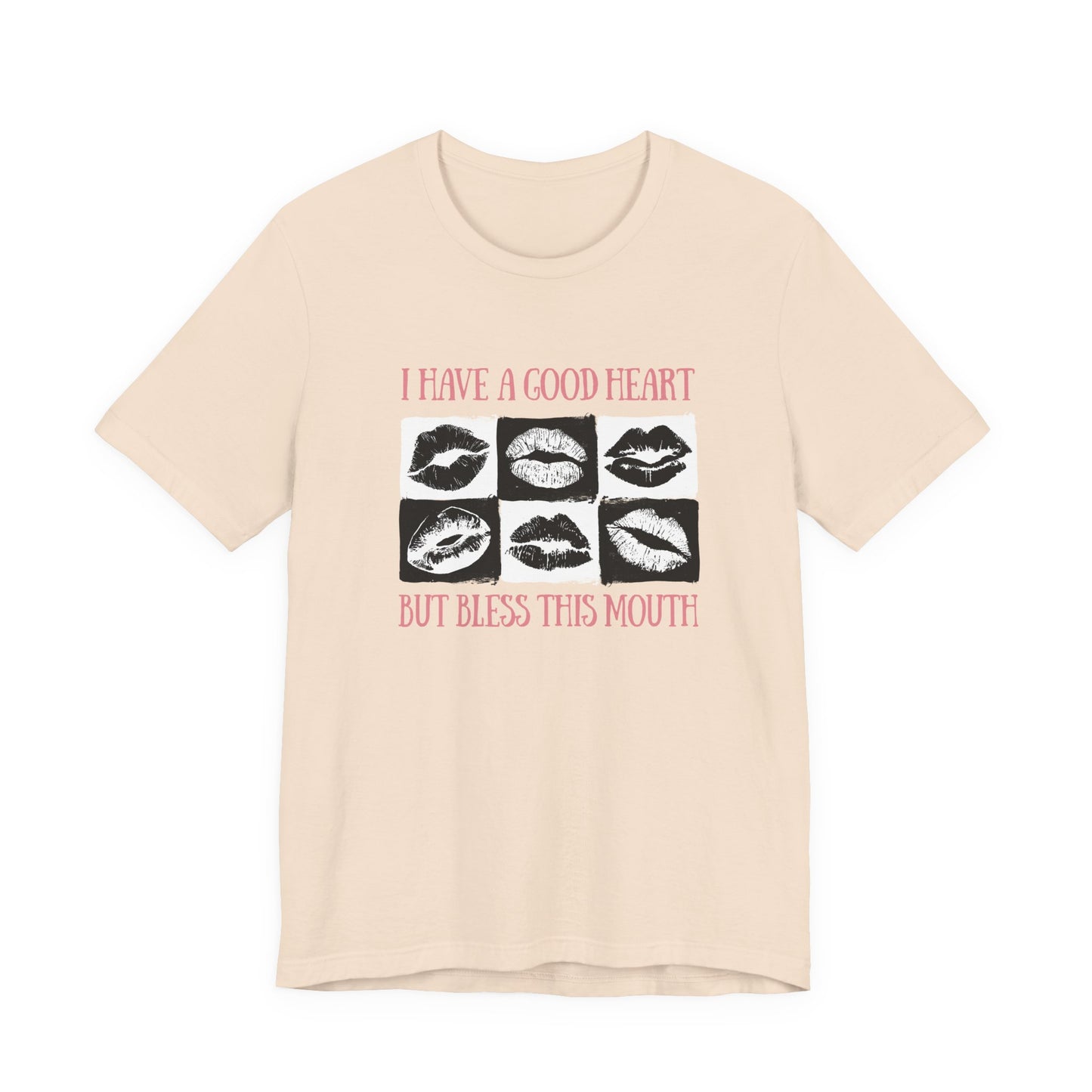 I Have a Good Heart But Bless This Mouth T Shirt – Six Black & White Lip Print