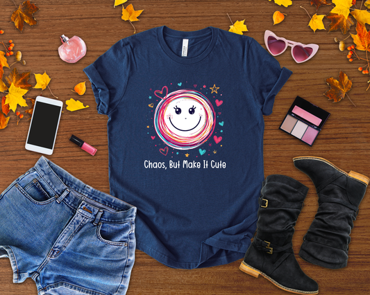 Chaos, But Make It Cute – Colorful Scribbled Circles with Smiley, Hearts & Stars Graphic T-Shirt