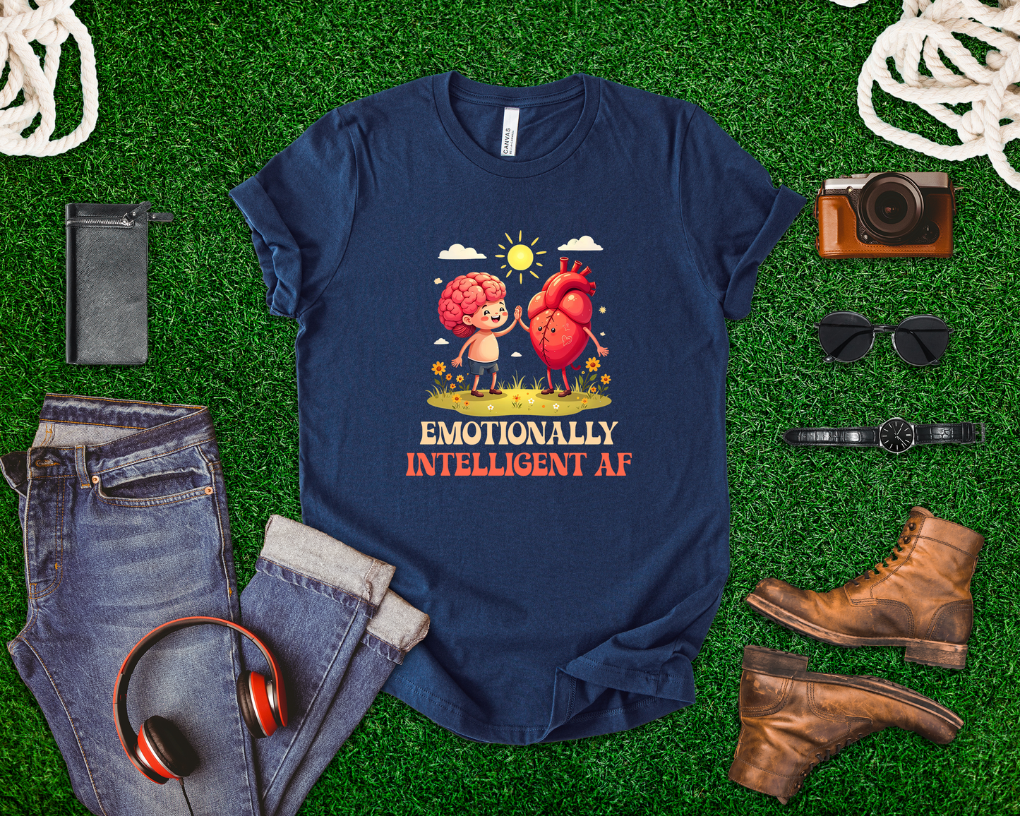 Emotionally Intelligent AF – Brain & Heart Hi-Five Graphic T-Shirt