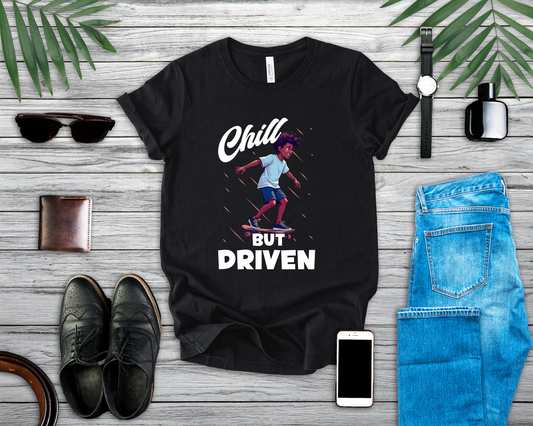 Chill but Driven – Happy Boy on Skateboard Graphic T-Shirt