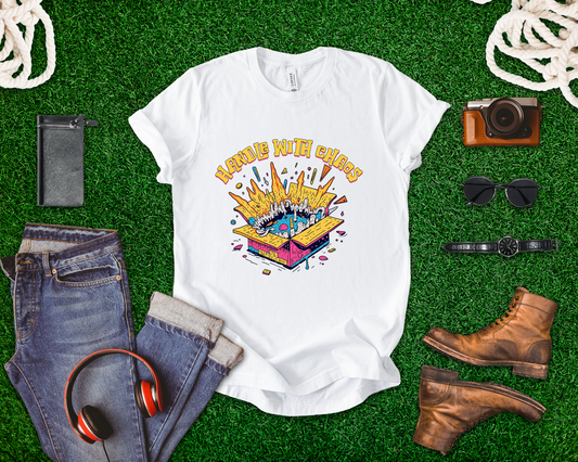 Handle With Chaos – Vibrant Colorful Box Embracing life’s Wild Moments Graphic T-Shirt