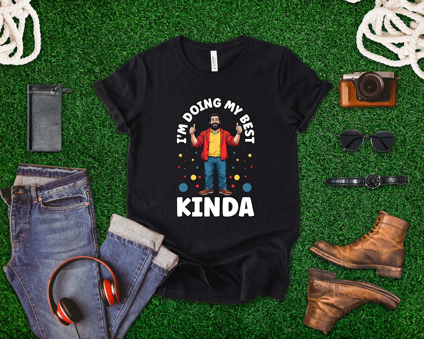 I'm Doing My Best – Casual Man Double Thumbs UP Graphic T-Shirt