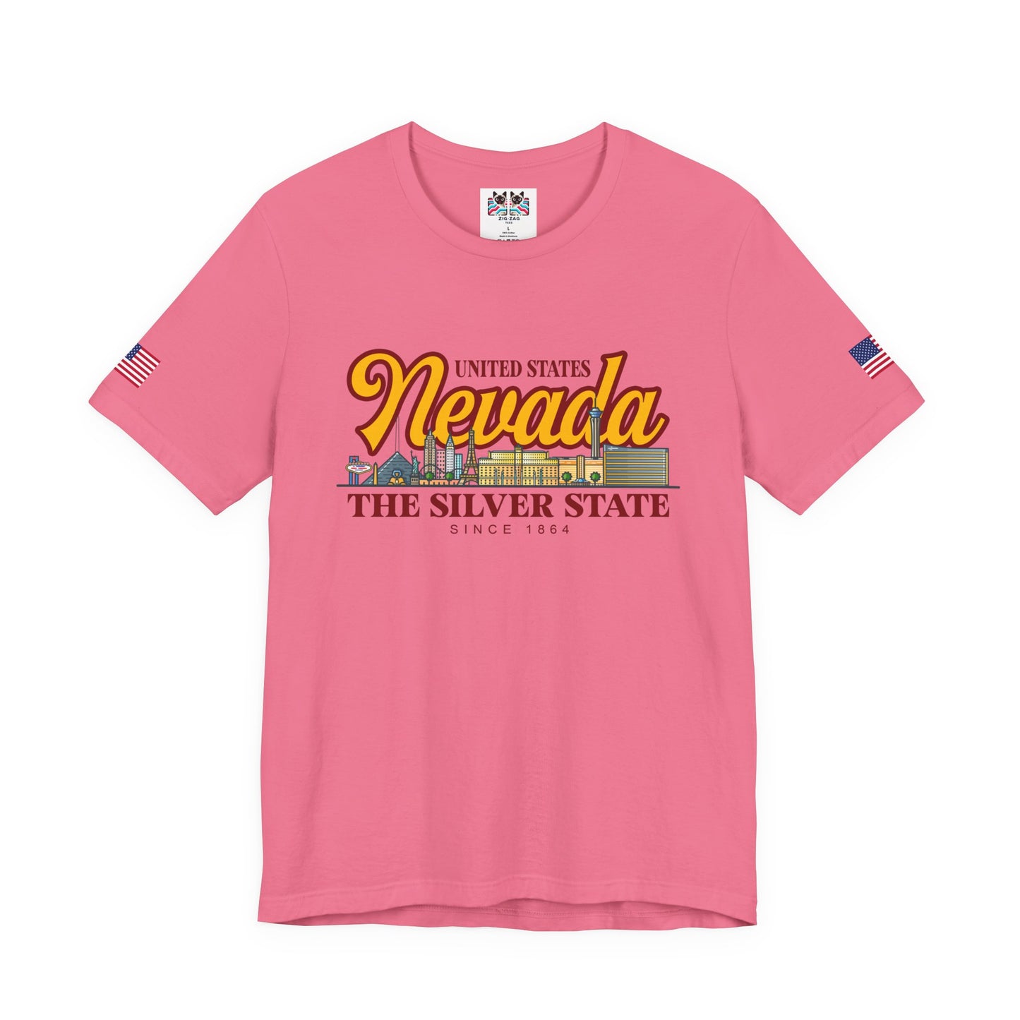Nevada The Silver State T-Shirt - Las Vegas Skyline Pink Since 1864 USA Design