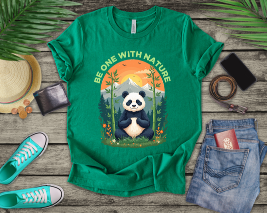 Be One with Nature – Calm Panda in Sunset Meadow Graphic T-Shirt