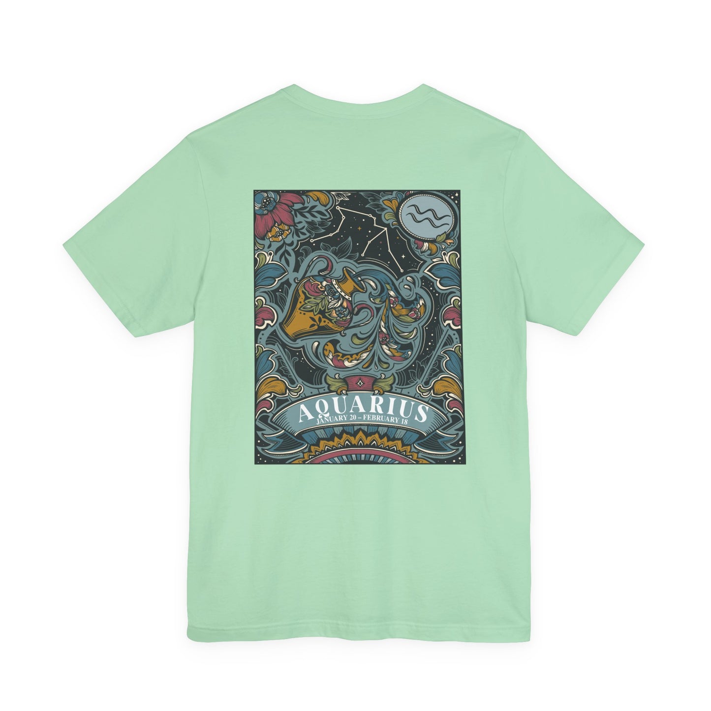 Aquarius Constellation & Floral Zodiac T-Shirt – January 20 to February 18