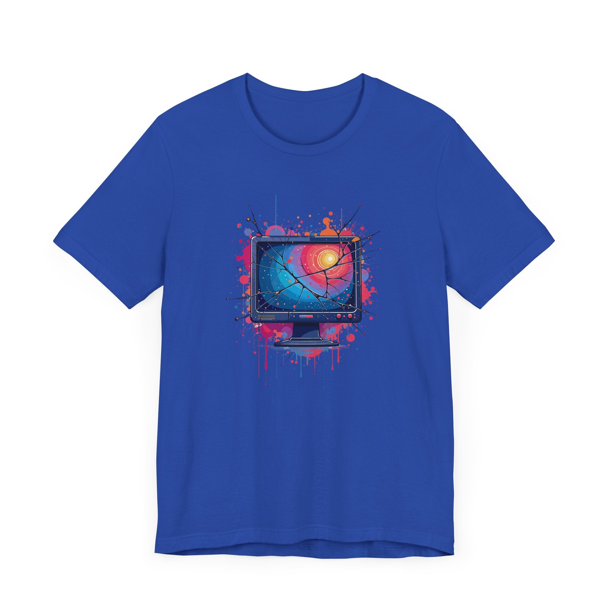 Break the System – Broken Monitor with Cracks, Gradient Screen & Color Splash Graphic T-Shirt
