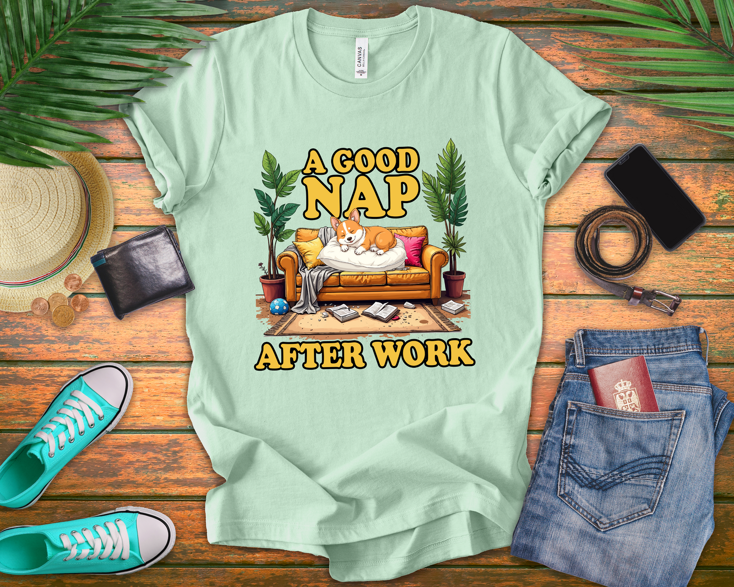 A Good Nap After Work – Sleeping Dog on Sofa Graphic T-Shirt