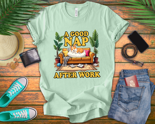 A Good Nap After Work – Sleeping Dog on Sofa Graphic T-Shirt