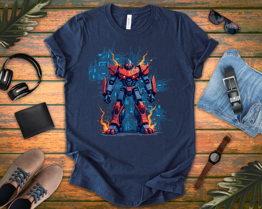 Ready for Anything – Robot Transformer on Fiery Ground Graphic T-Shirt