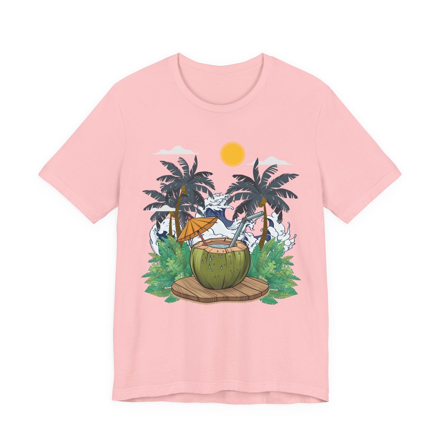 Paradise Found Tropical Refresh – Tender Coconut Drink with Palm Leaves & Ocean Waves Graphic T-Shirt