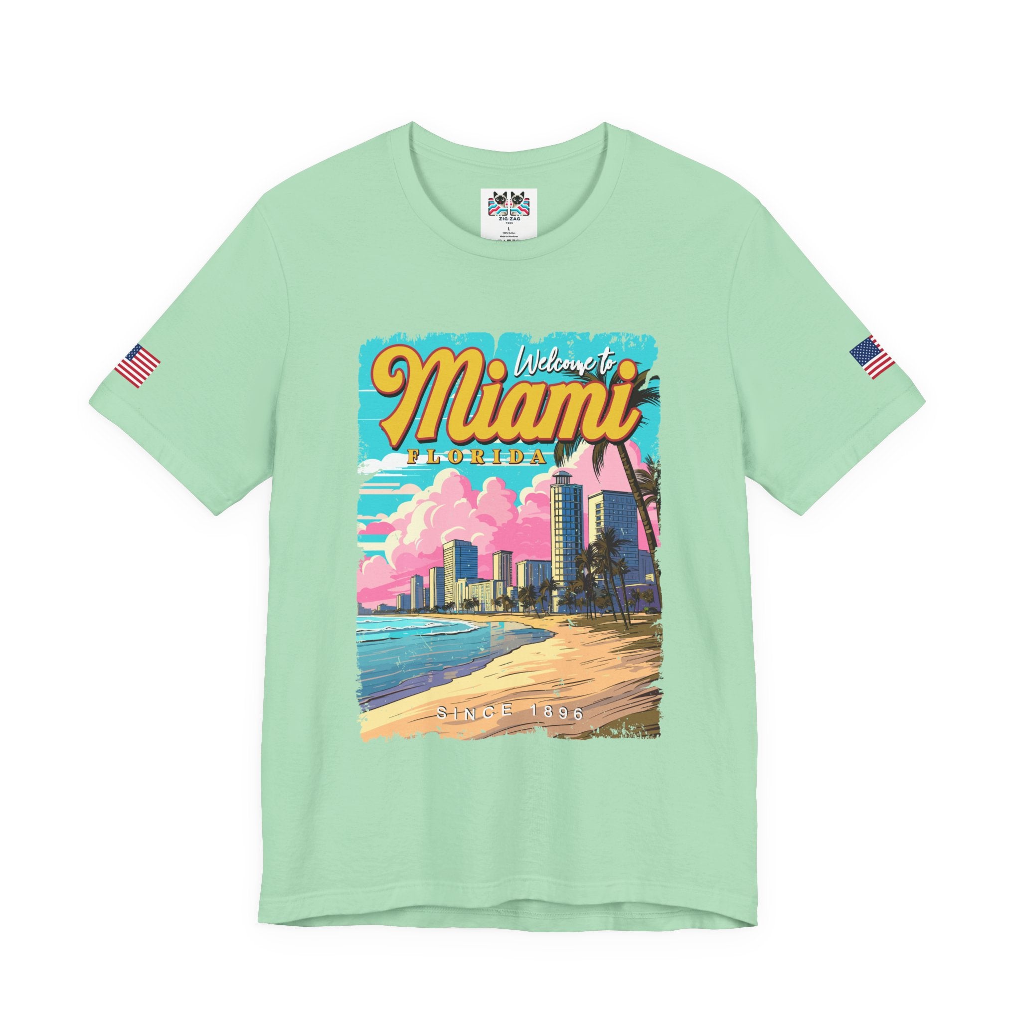 Welcome to Miami Florida T-Shirt – Since 1896 Retro Beach Skyline Poster Graphic Tee