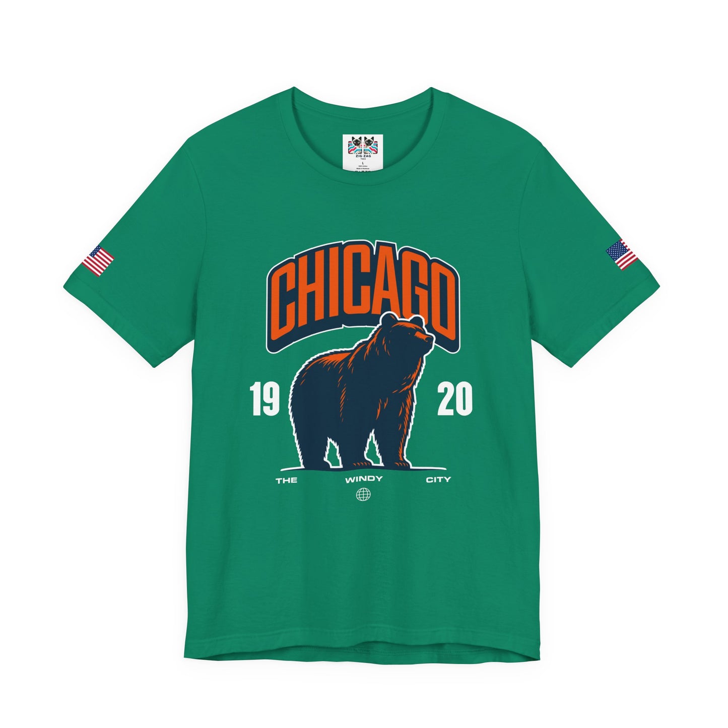 Chicago Bear T-Shirt - The Windy City 1920 Navy Orange Roaring Bear Mascot