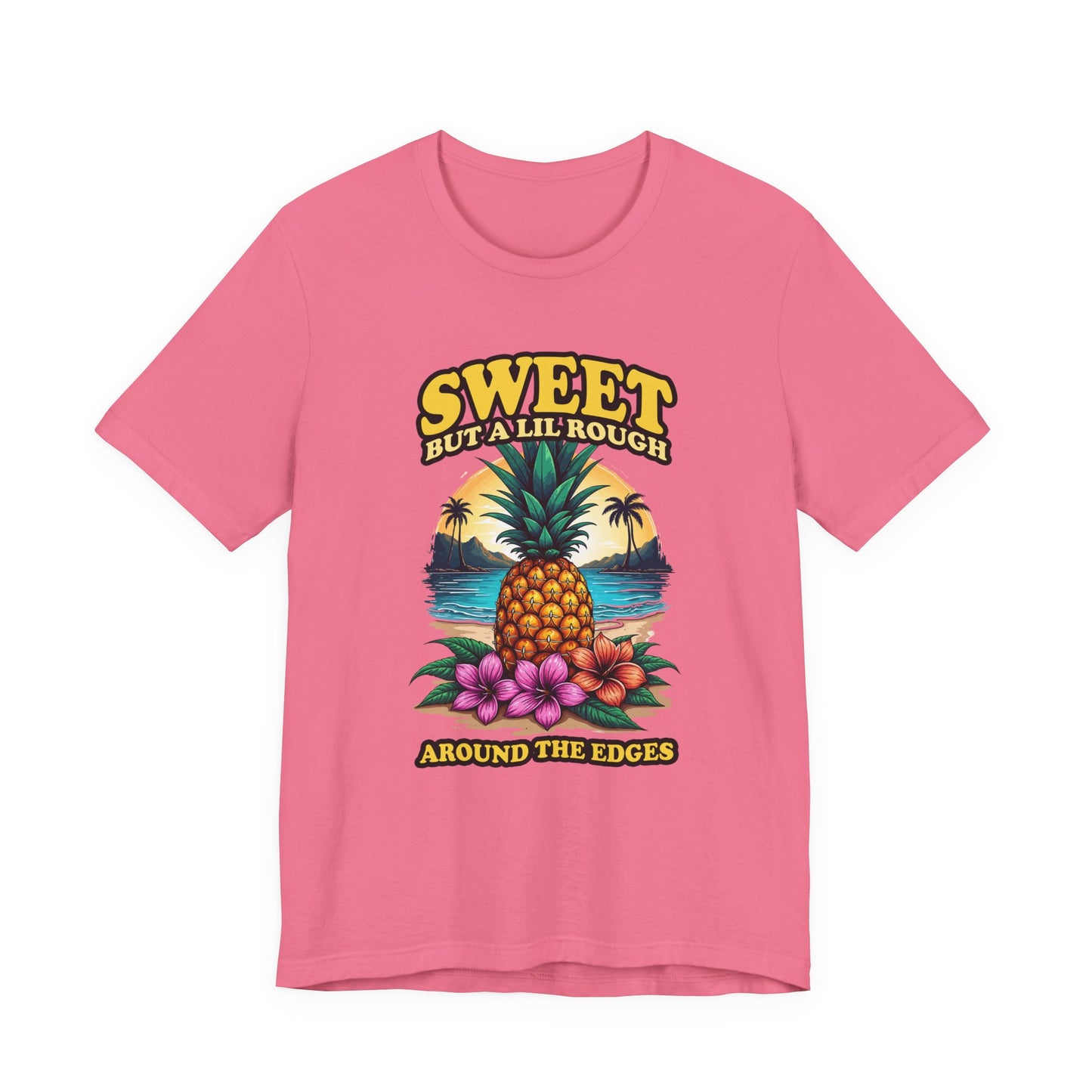 Sweet But A Lil Rough Around The Edges T Shirt Large Pineapple Tropical Beach Scene