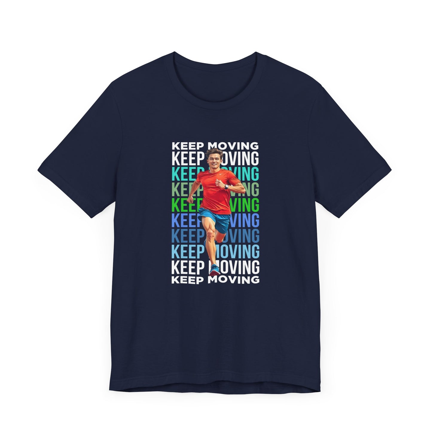 Keep Moving – Determination and Progress Man Running Motivational Graphic T-Shirt