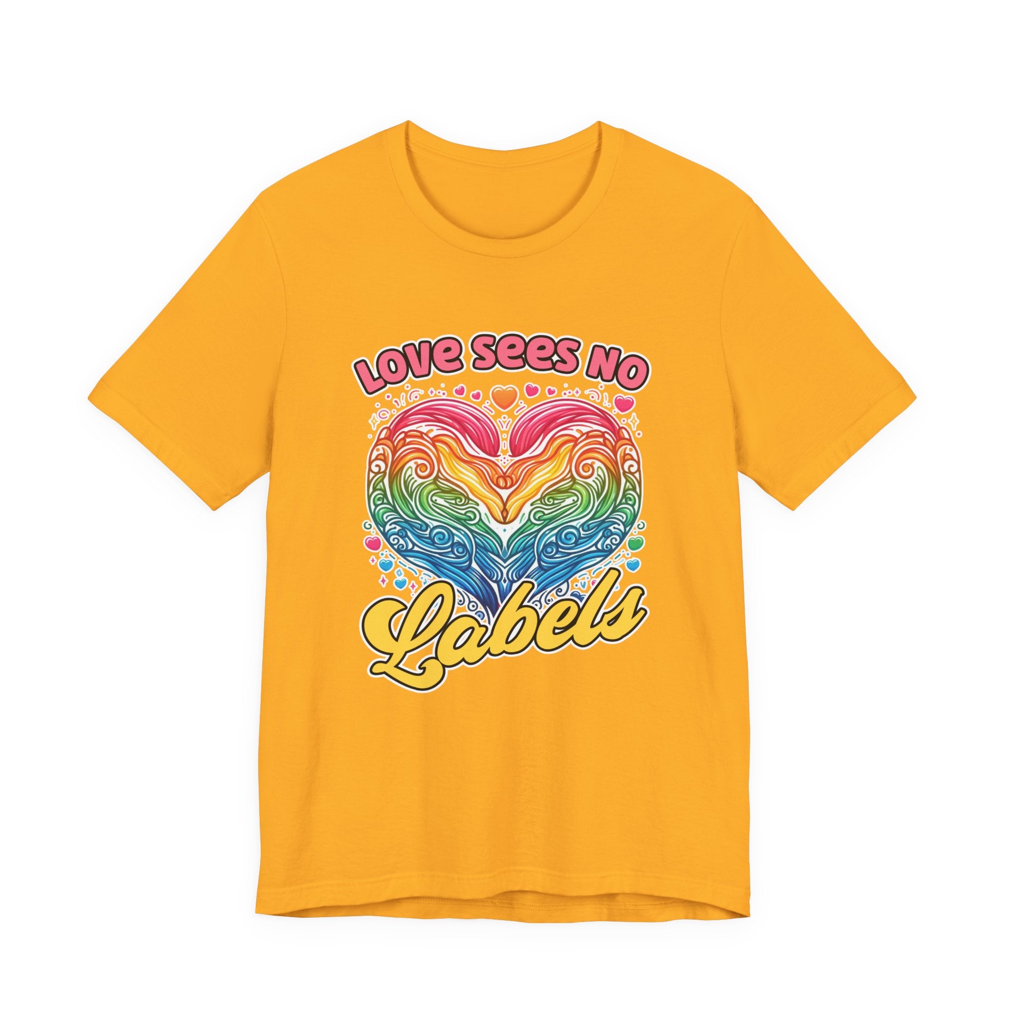 Love Sees No Labels – Colorful Abstract Heart Line Art Graphic T-Shirt