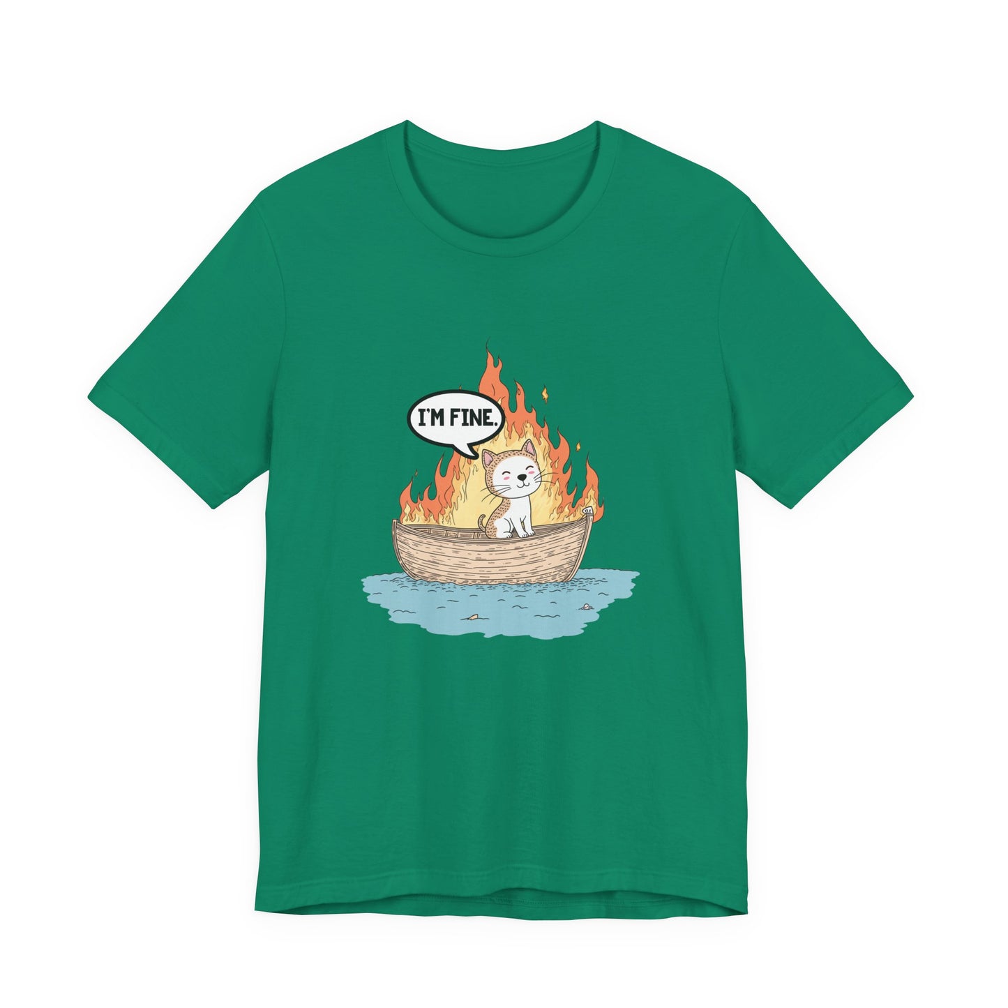 Im Fine Cat In Boat On Fire Tshirt Cat Sitting in Burning Boat Humor