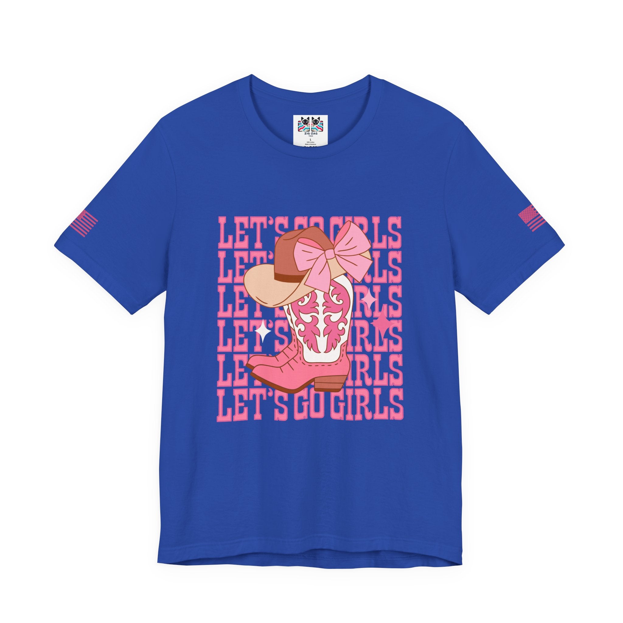 Let's Go Girls T-Shirt – Stacked Repeat Cowboy Boot Bow Hat Graphic Tee
