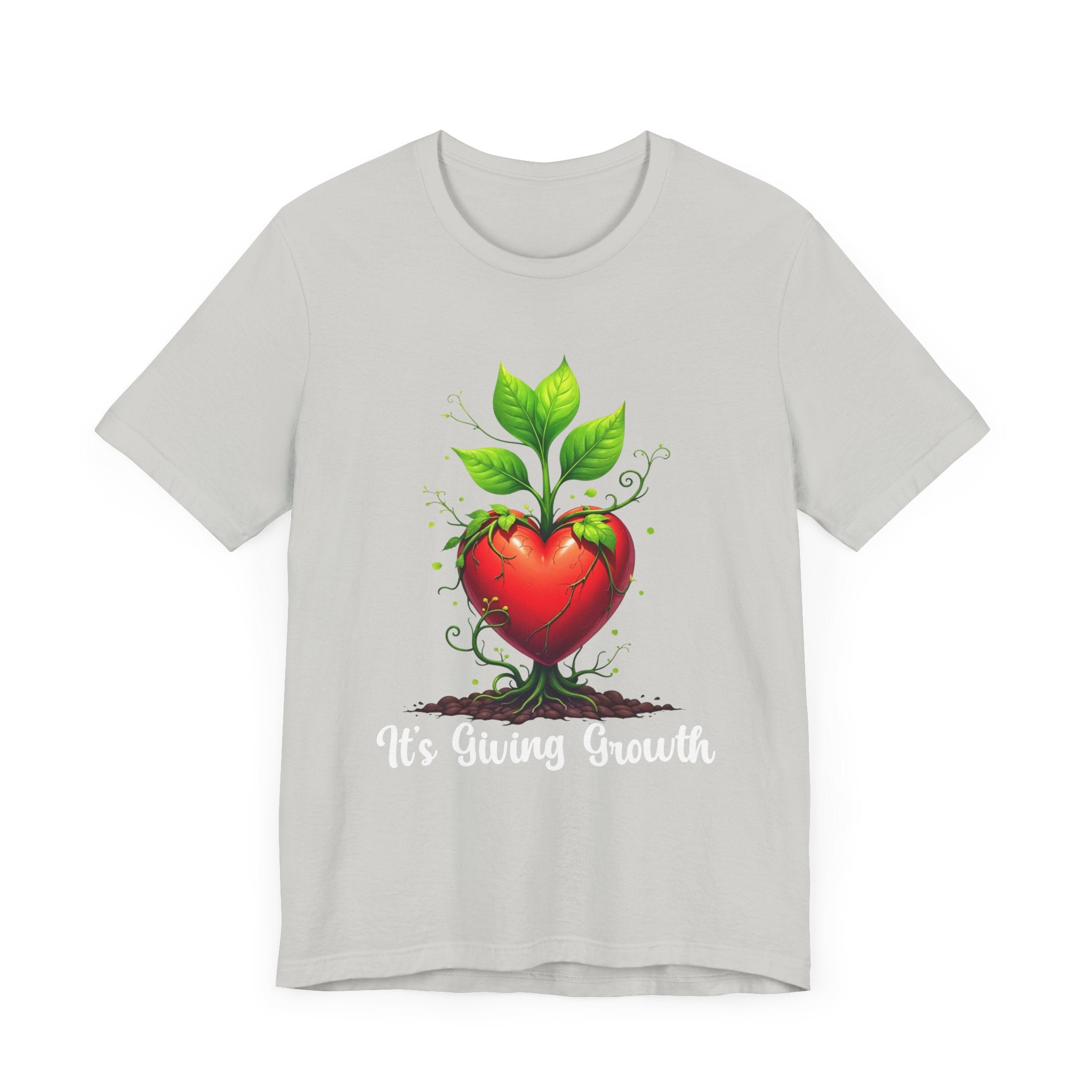 It's Giving Growth – Plant with Red Heart Trunk Graphic T-Shirt