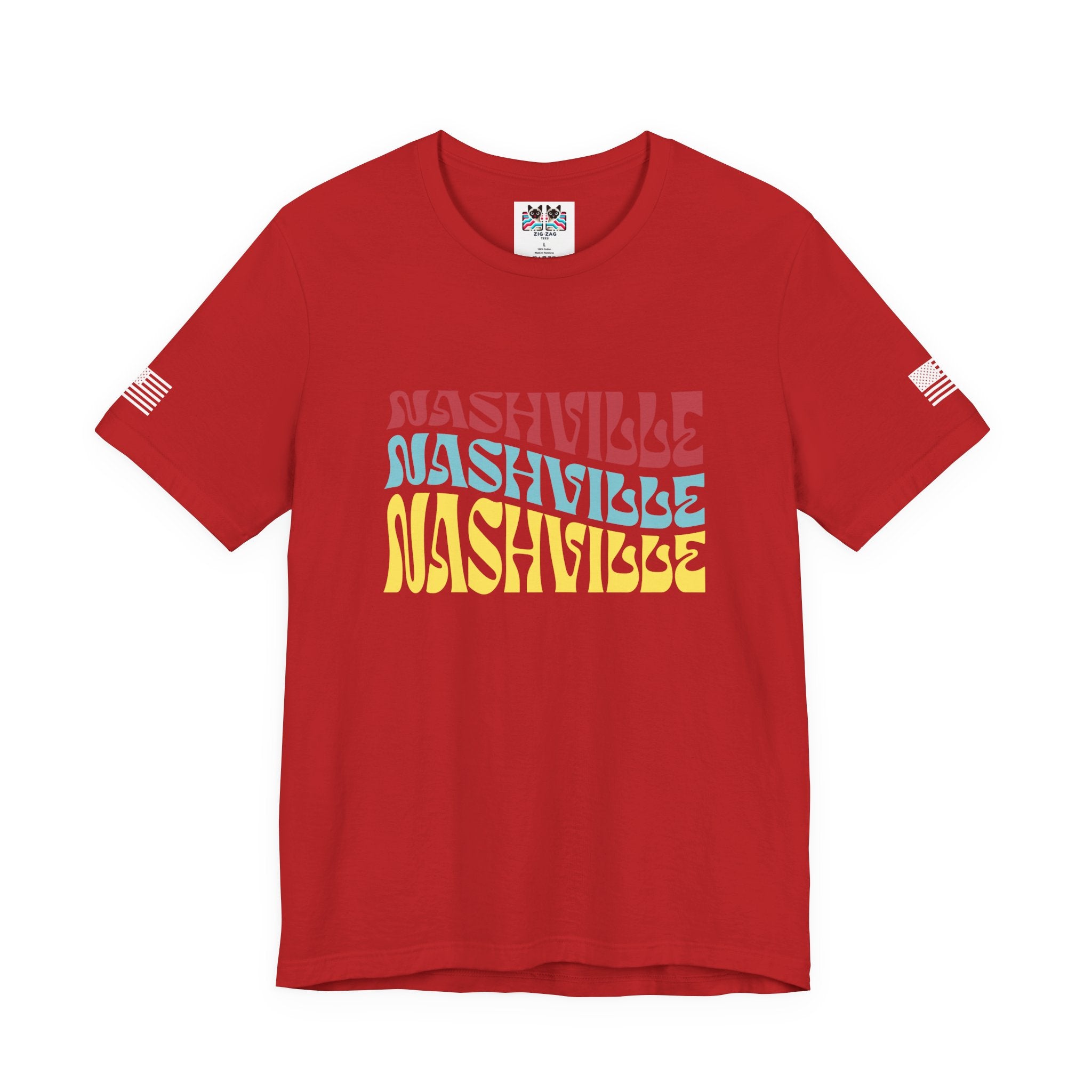 Nashville Retro Wavy Repeat T-Shirt – Groovy 70s Style Triple Color Typography Tee