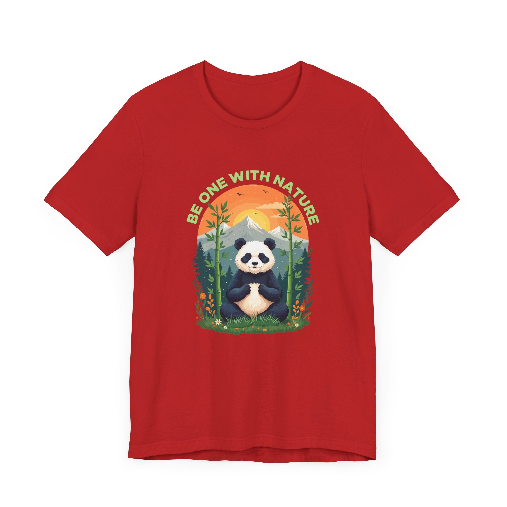 Be One with Nature – Calm Panda in Sunset Meadow Graphic T-Shirt