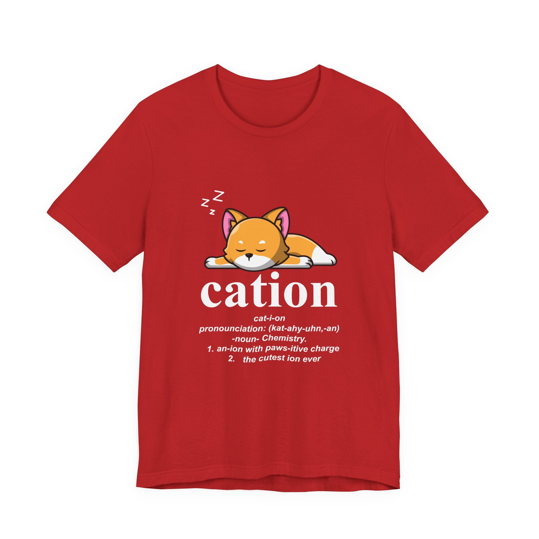 Caution Cat-i-on Tshirt – Lazy Sleepy Cat Chemistry Pun