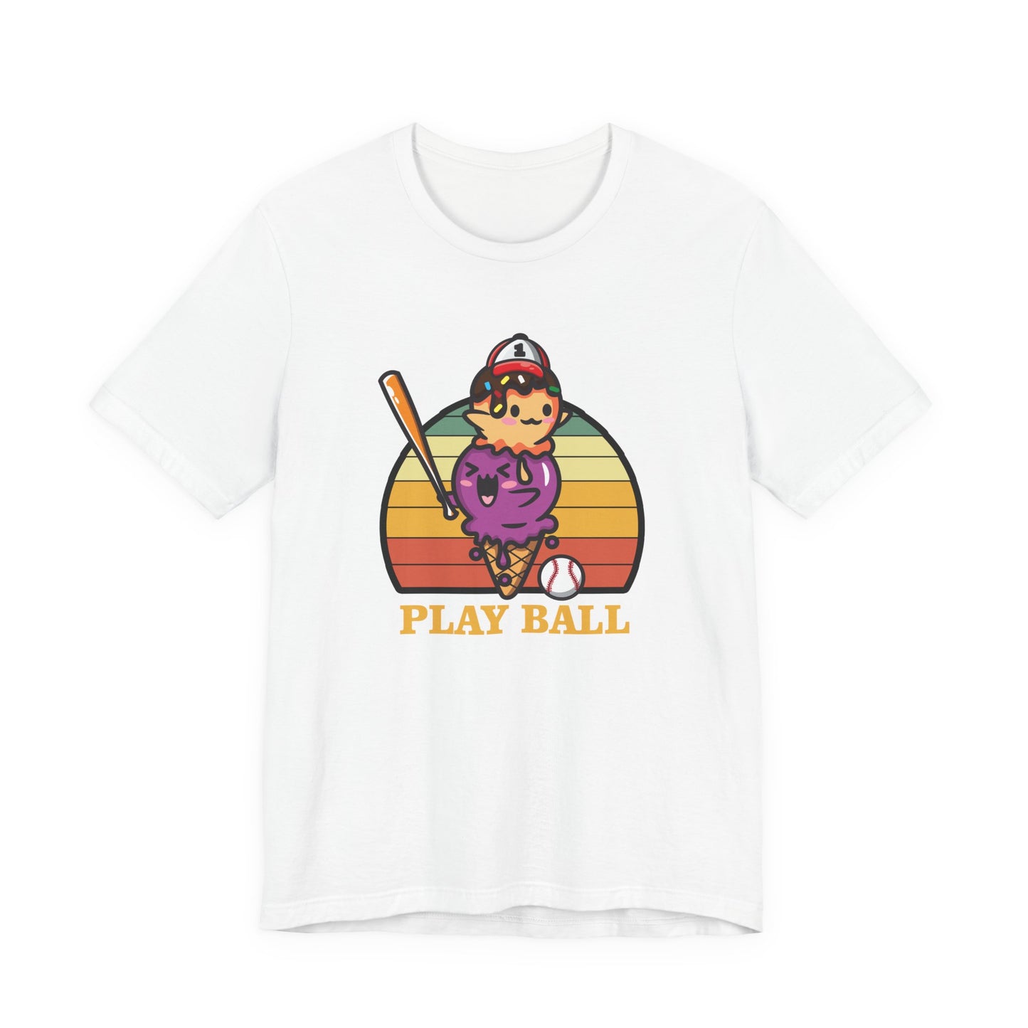 Baseball tshirt - Play Ball Drip Ice Cream Baseball Tshirt Fun Dripping Cone and Player Design