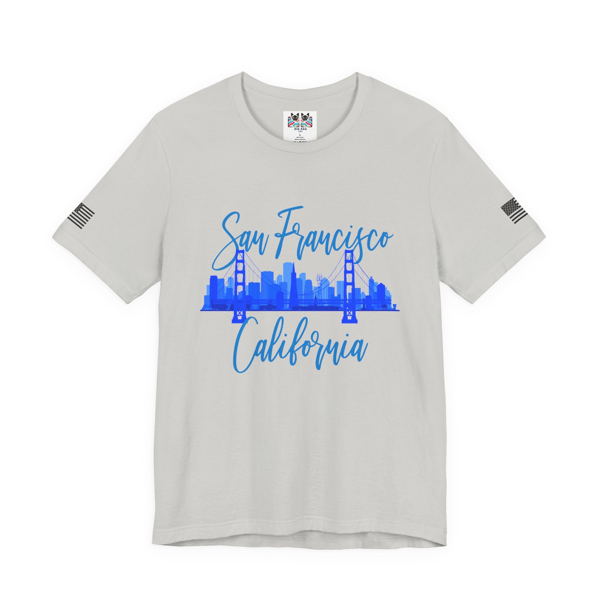 San Francisco California T-Shirt, Golden Gate Bridge Skyline Cursive Script Tee, SF California Souvenir Shirt, Bay Area Travel Gift, Unisex