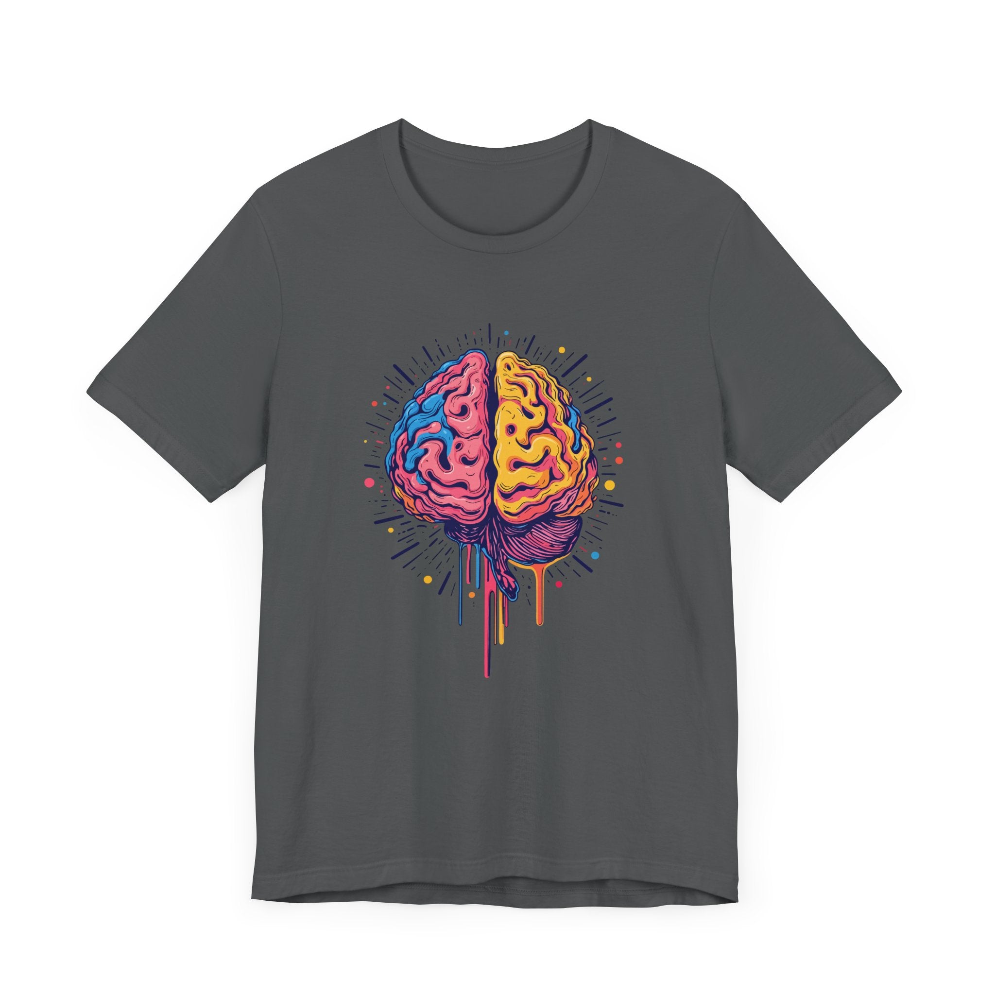 Colorful Vibrant Brain with Dripping Paint and Radiant Energy Lines Graphic T-Shirt