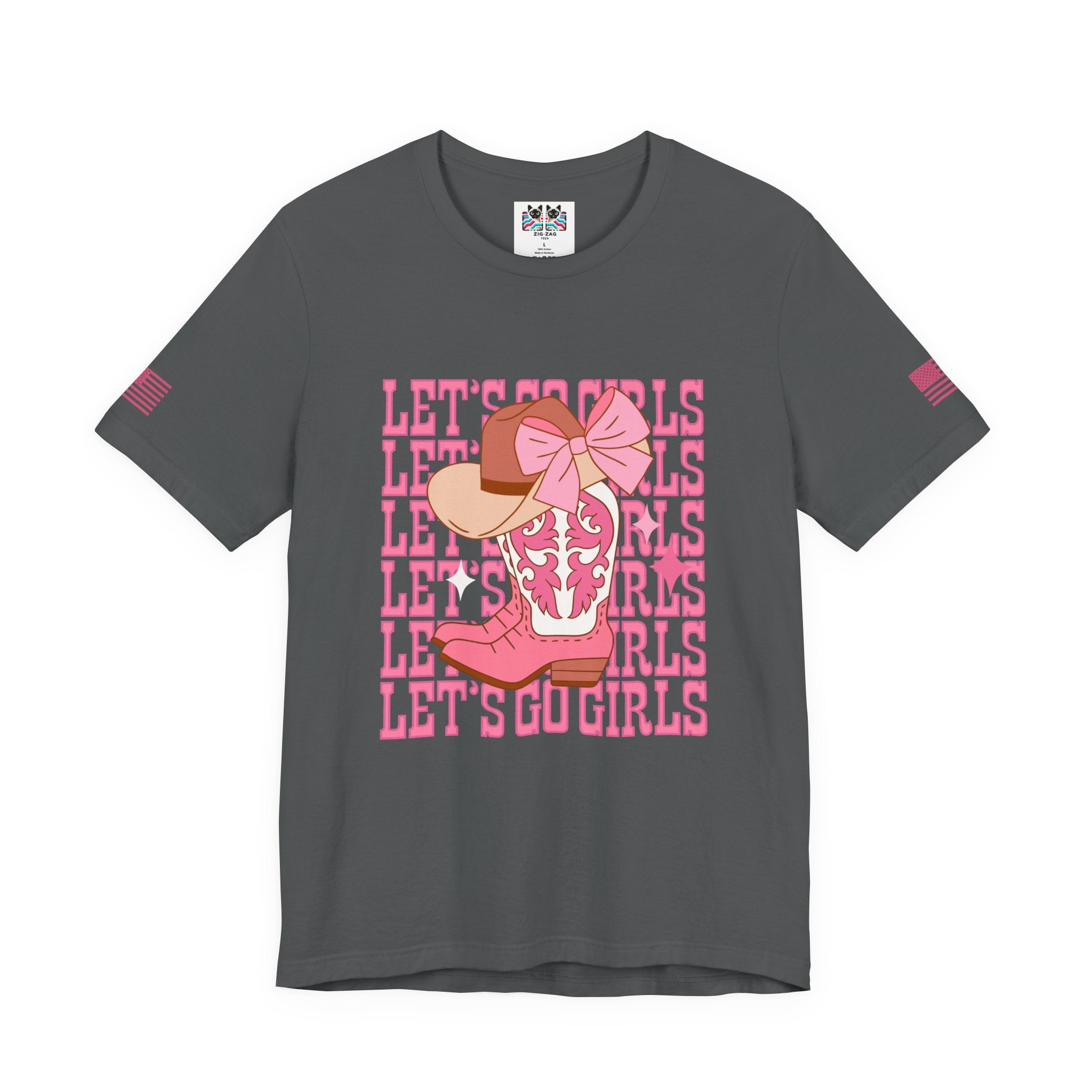 Let's Go Girls T-Shirt – Stacked Repeat Cowboy Boot Bow Hat Graphic Tee